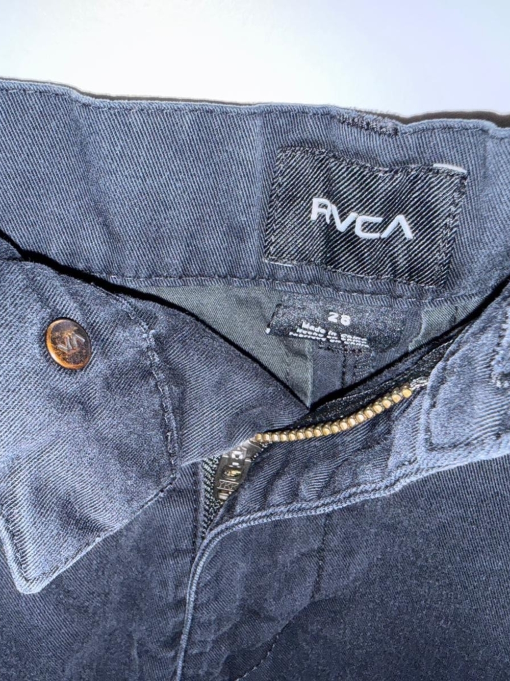 RVCA Men’s Navy Slim Jeans with Brass Accents
